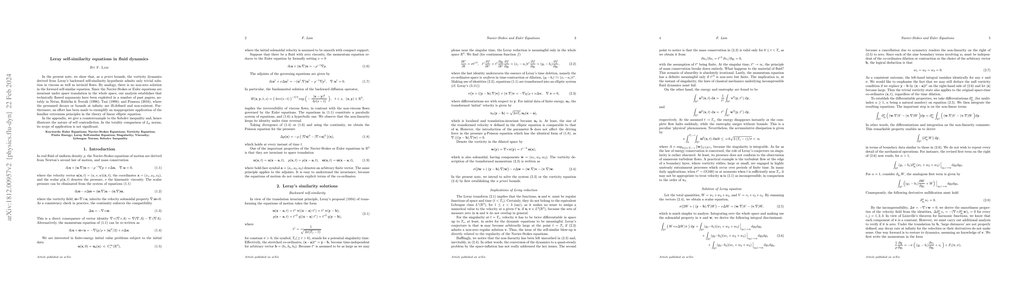 Thumbnail for Leray self-similarity equations in fluid dynamics