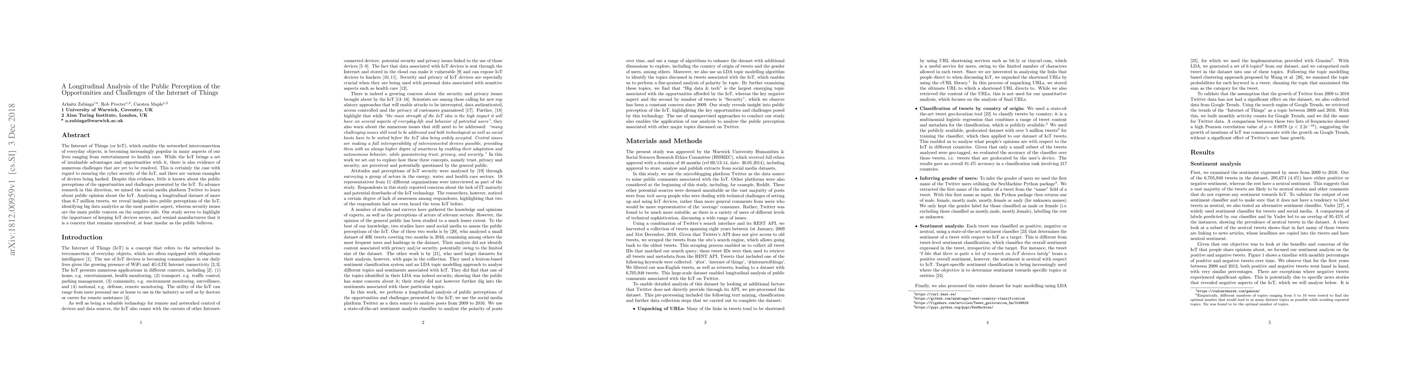 Thumbnail for A Longitudinal Analysis of the Public Perception of the Opportunities
  and Challenges of the Internet of Things