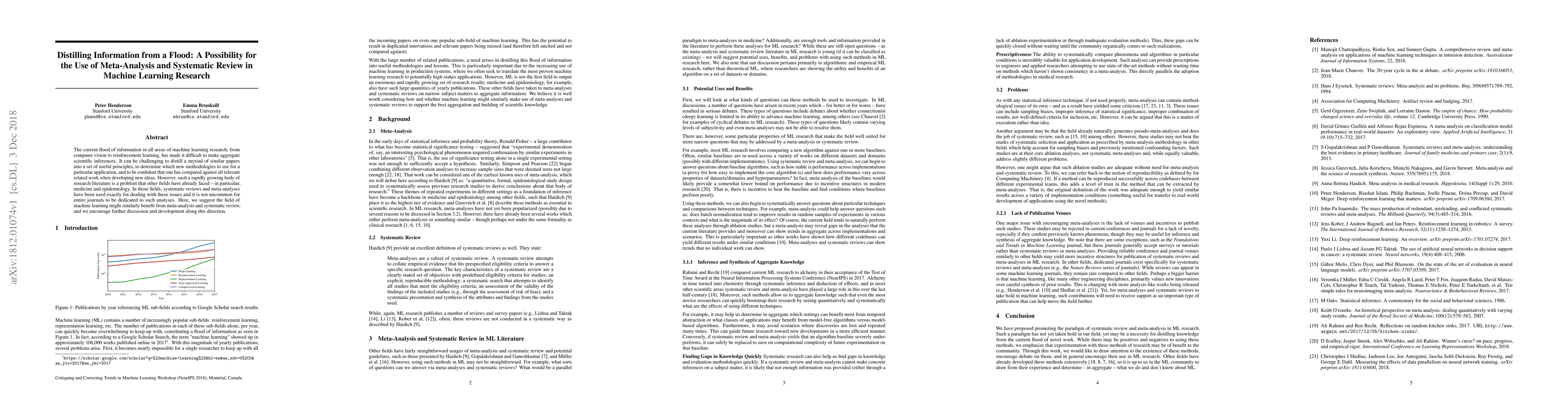 Thumbnail for Distilling Information from a Flood: A Possibility for the Use of
  Meta-Analysis and Systematic Review in Machine Learning Research