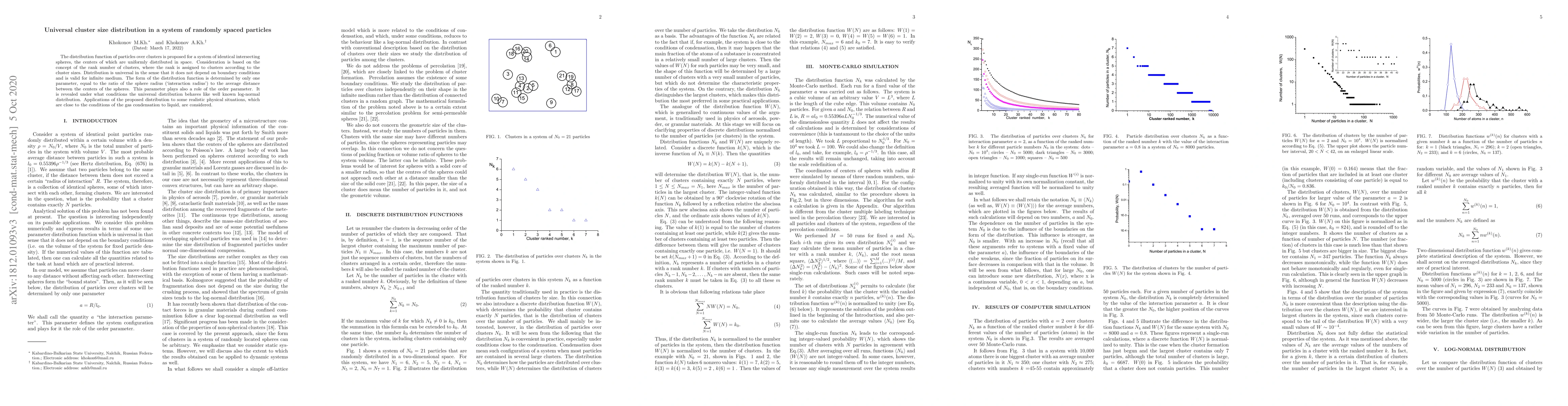 Thumbnail for Universal cluster size distribution in a system of randomly spaced
  particles