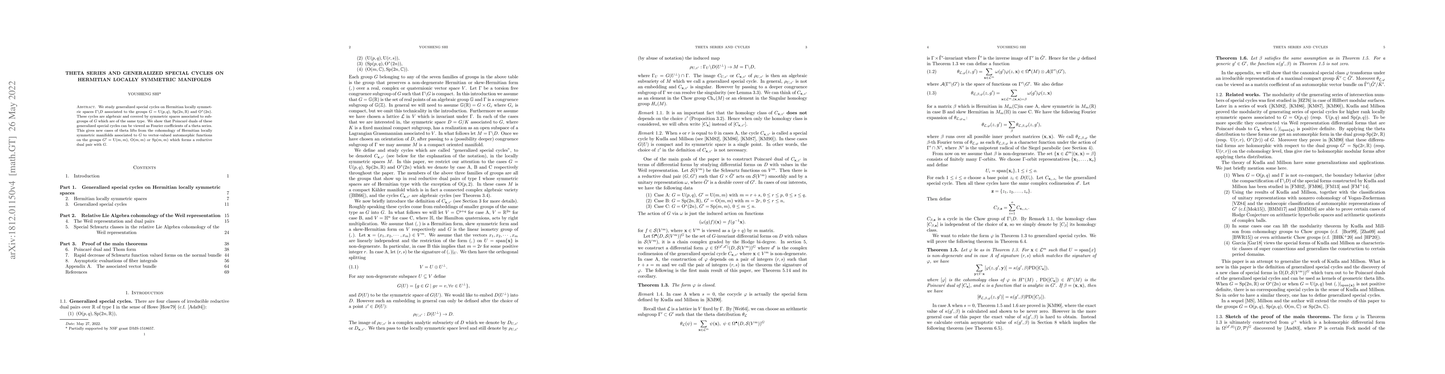 Thumbnail for Theta series and generalized special cycles on Hermitian locally
  symmetric manifolds
