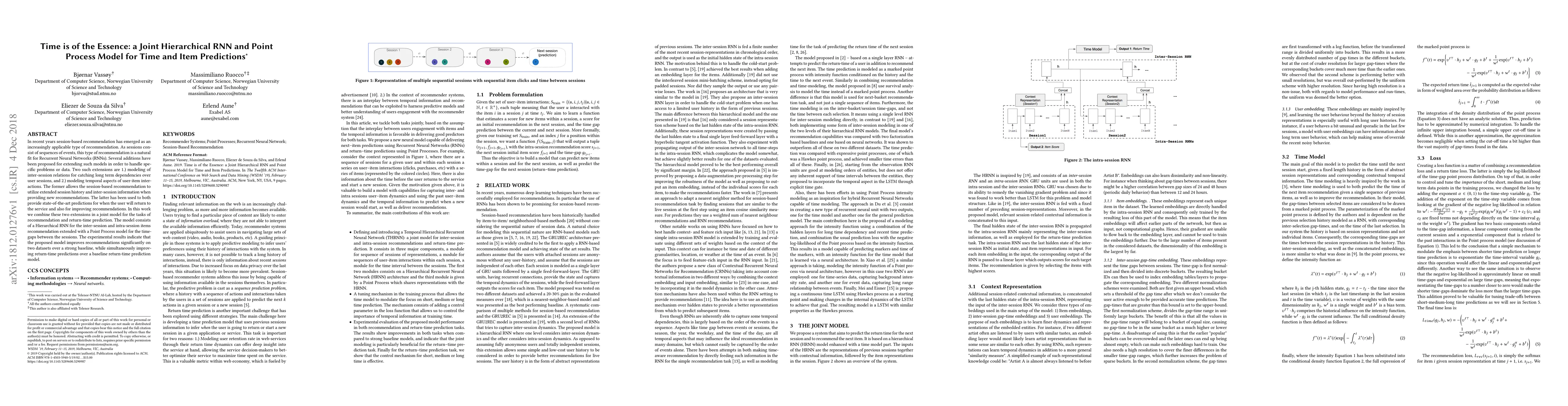 Thumbnail for Time is of the Essence: a Joint Hierarchical RNN and Point Process Model
  for Time and Item Predictions