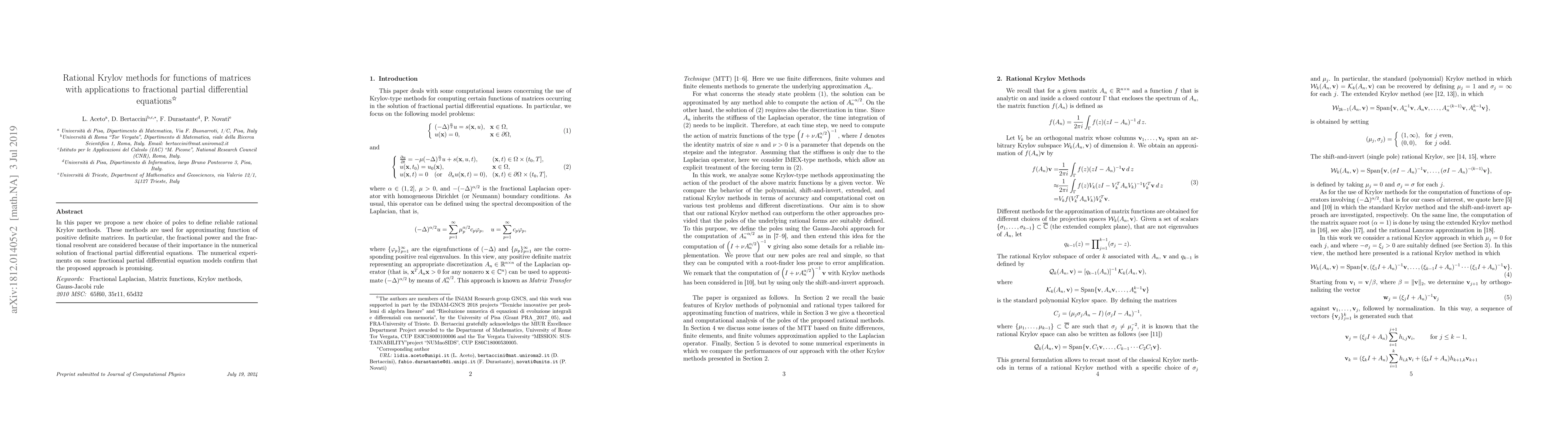 Thumbnail for Rational Krylov methods for functions of matrices with applications to
  fractional partial differential equations