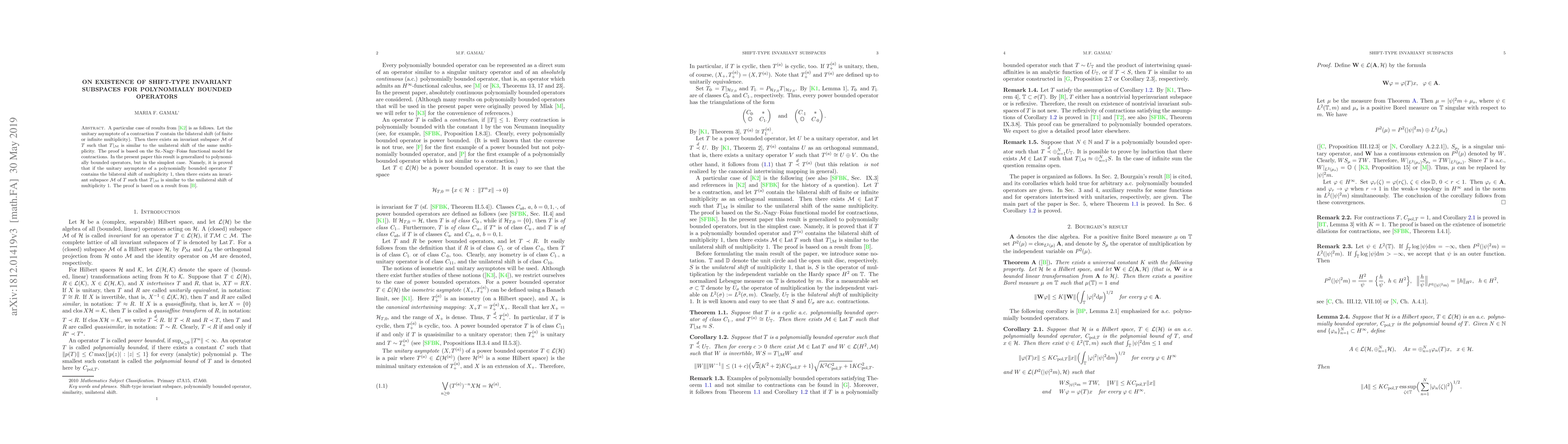 Thumbnail for On existence of shift-type invariant subspaces for polynomially bounded
  operator