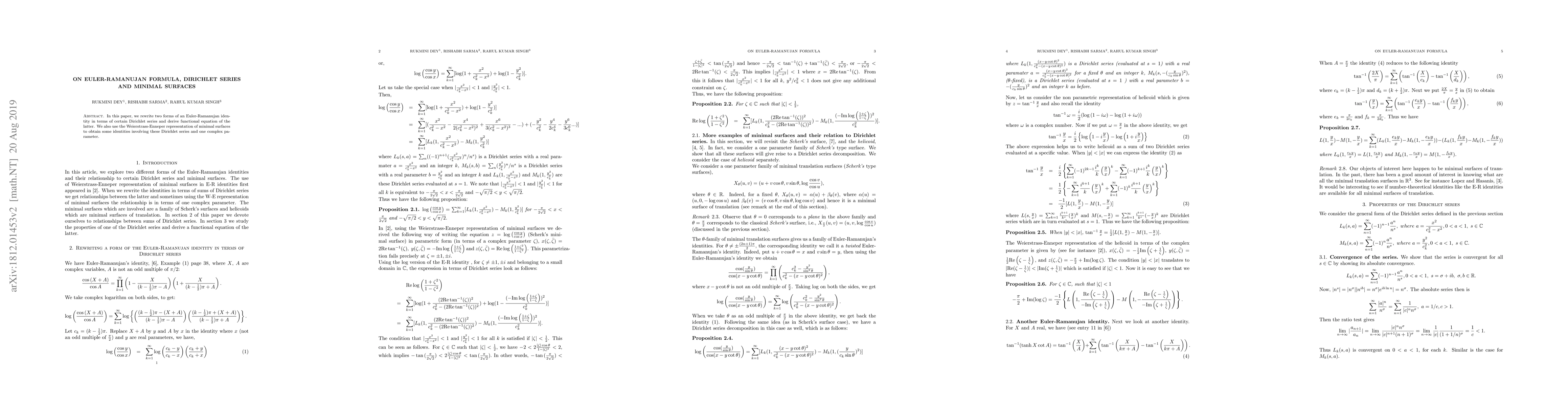 Thumbnail for On Euler-Ramanujan formula, Dirichlet series and minimal surfaces