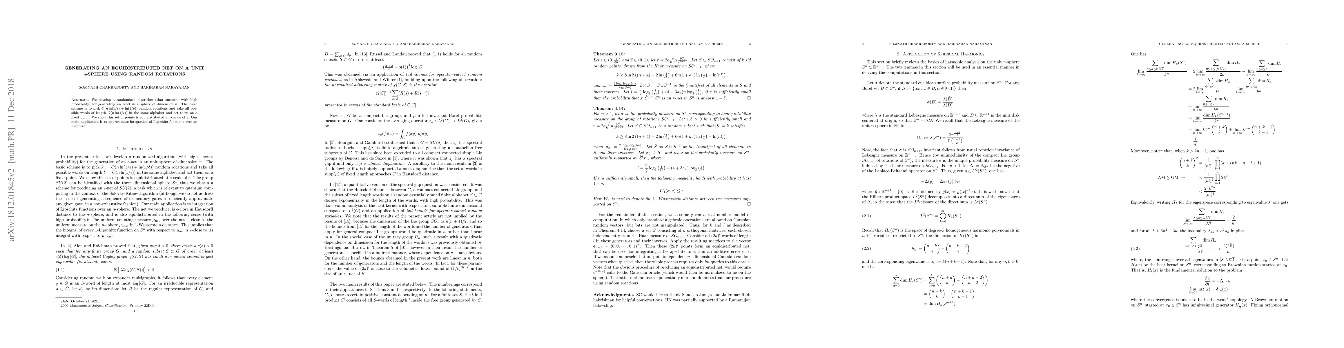 Thumbnail for Generating an equidistributed net on a unit n-sphere using random
  rotations