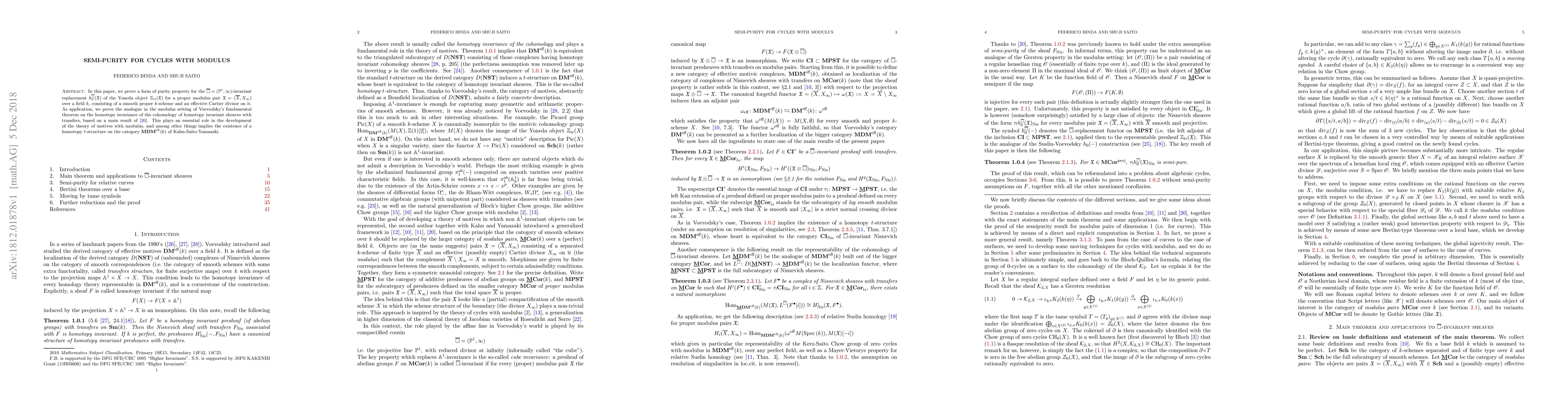 Thumbnail for Semi-purity for cycles with modulus