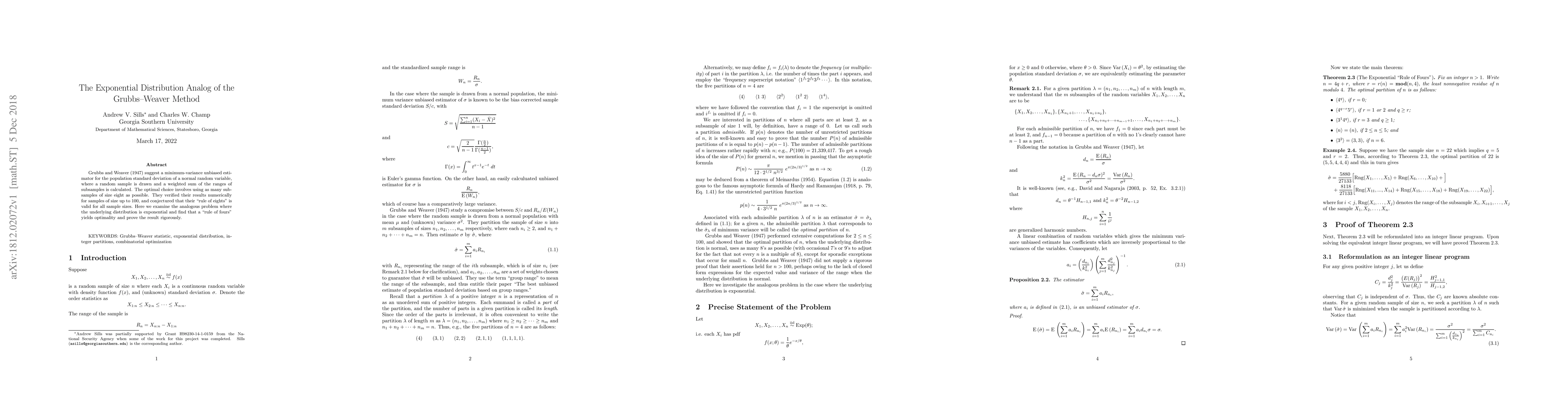 Thumbnail for The exponential distribution analog of the Grubbs--Weaver method