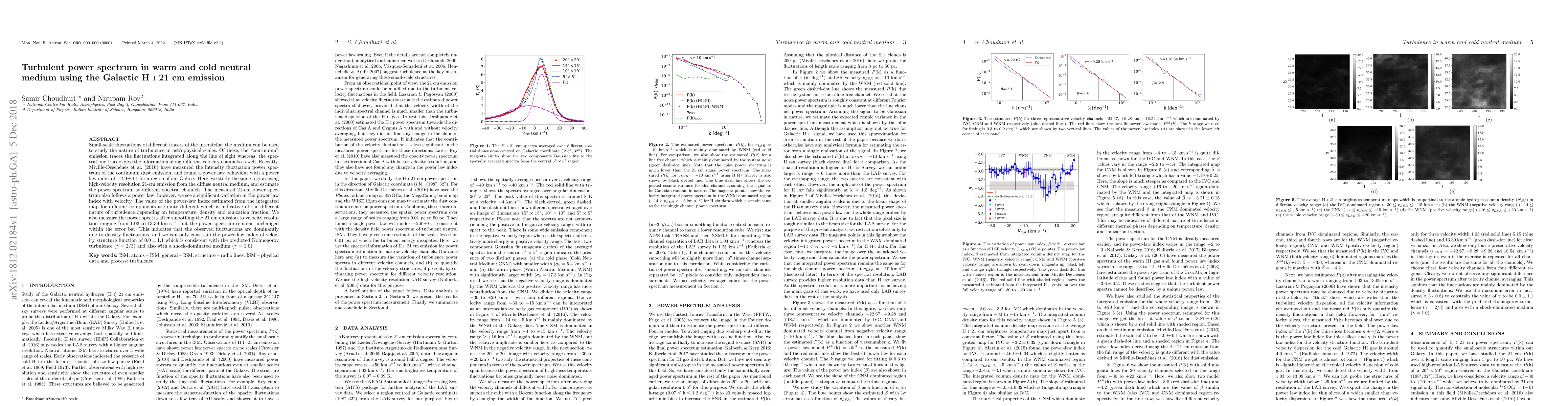 Thumbnail for Turbulent power spectrum in warm and cold neutral medium using the
  Galactic HI 21 cm emission