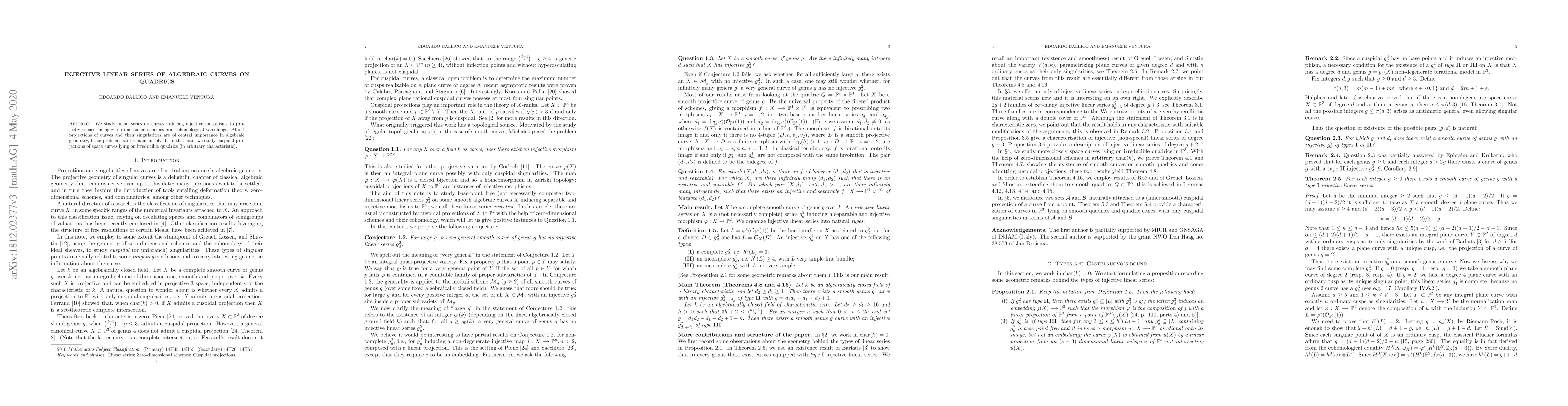 Thumbnail for Injective linear series of algebraic curves on quadrics