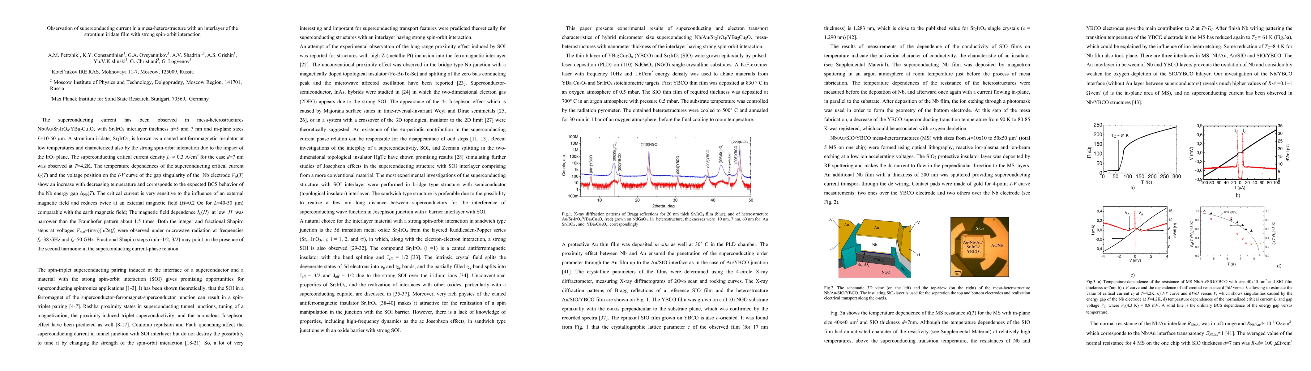 Thumbnail for Observation of superconducting current in a mesa-heterostructure with an
  interlayer of the strontium iridate film with strong spin-orbit interaction