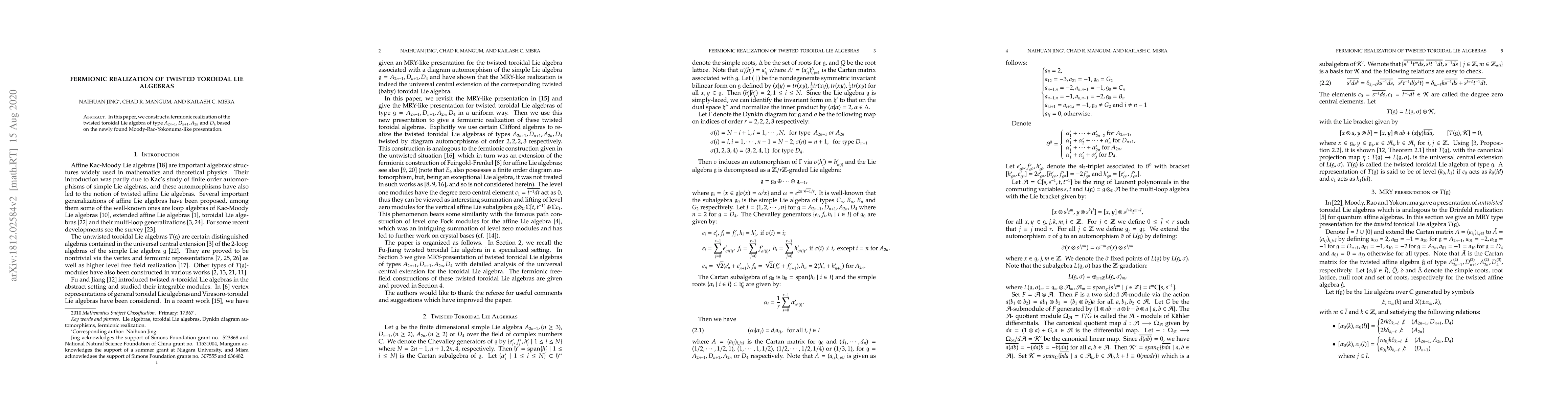 Thumbnail for Fermionic realization of twisted toroidal Lie algebras