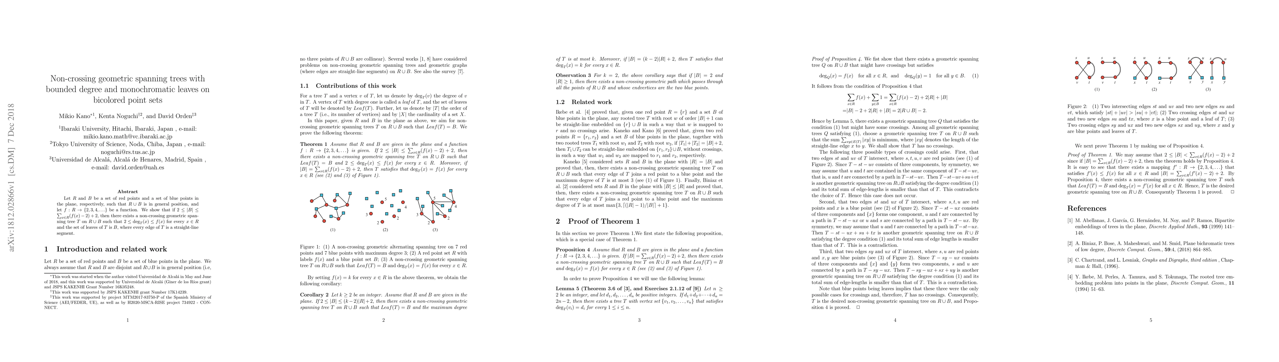 Thumbnail for Non-crossing geometric spanning trees with bounded degree and
  monochromatic leaves on bicolored point sets