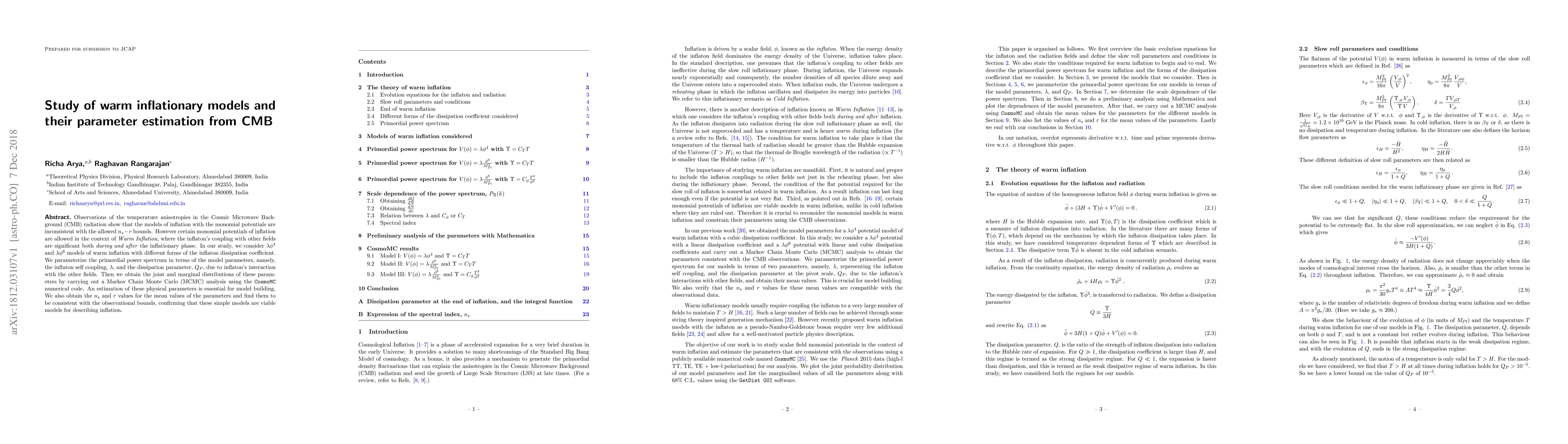 Thumbnail for Study of warm inflationary models and their parameter estimation from
  CMB