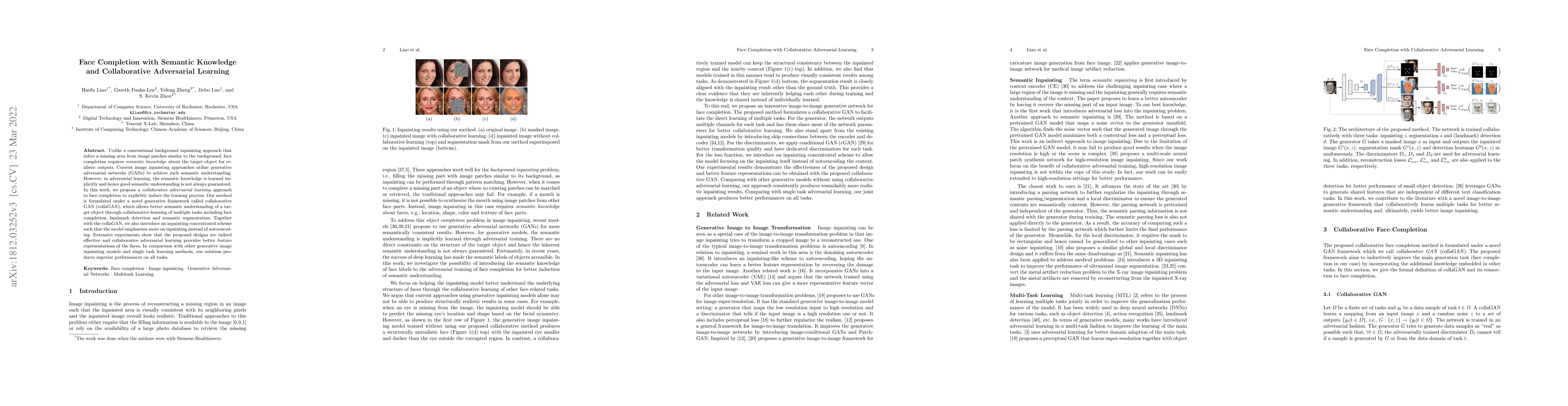 Thumbnail for Face Completion with Semantic Knowledge and Collaborative Adversarial
  Learning