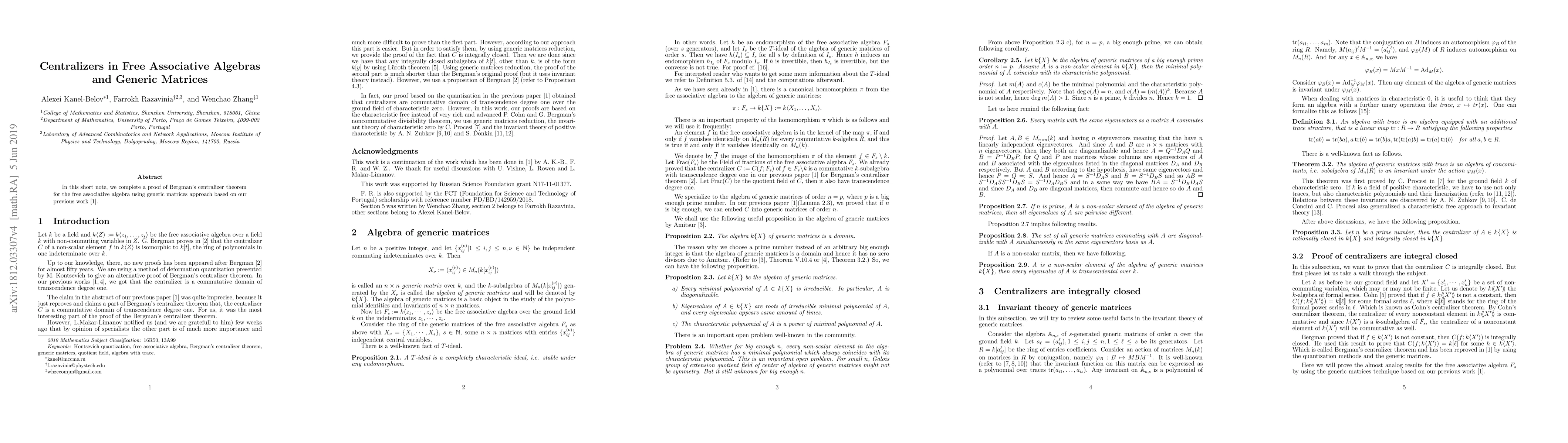 Thumbnail for Centralizers in Free Associative Algebras and Generic Matrices