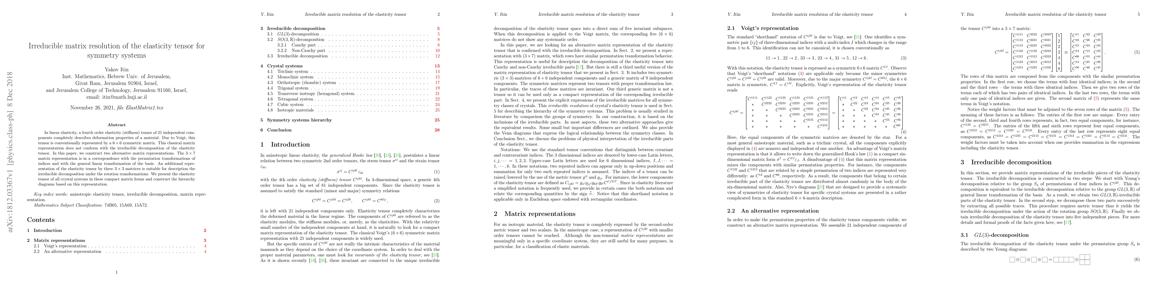 Thumbnail for Irreducible matrix resolution of the elasticity tensor for symmetry
  systems