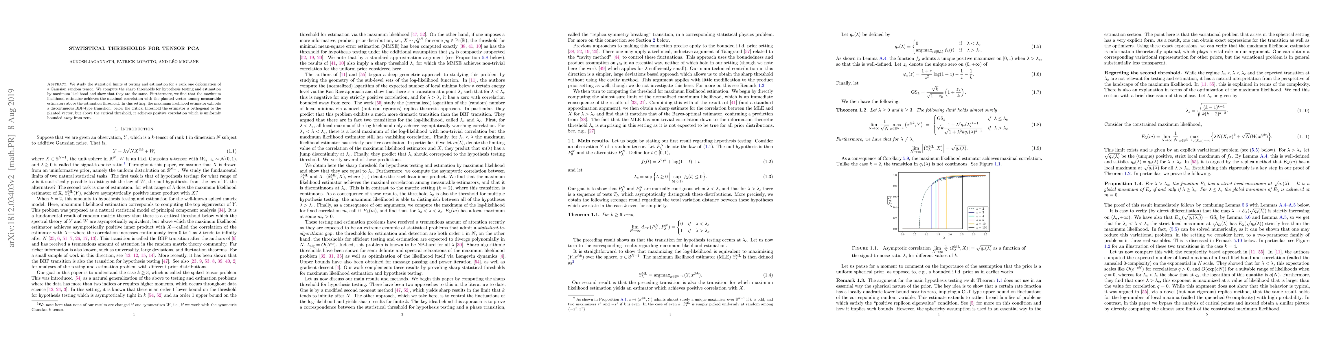 Thumbnail for Statistical thresholds for Tensor PCA