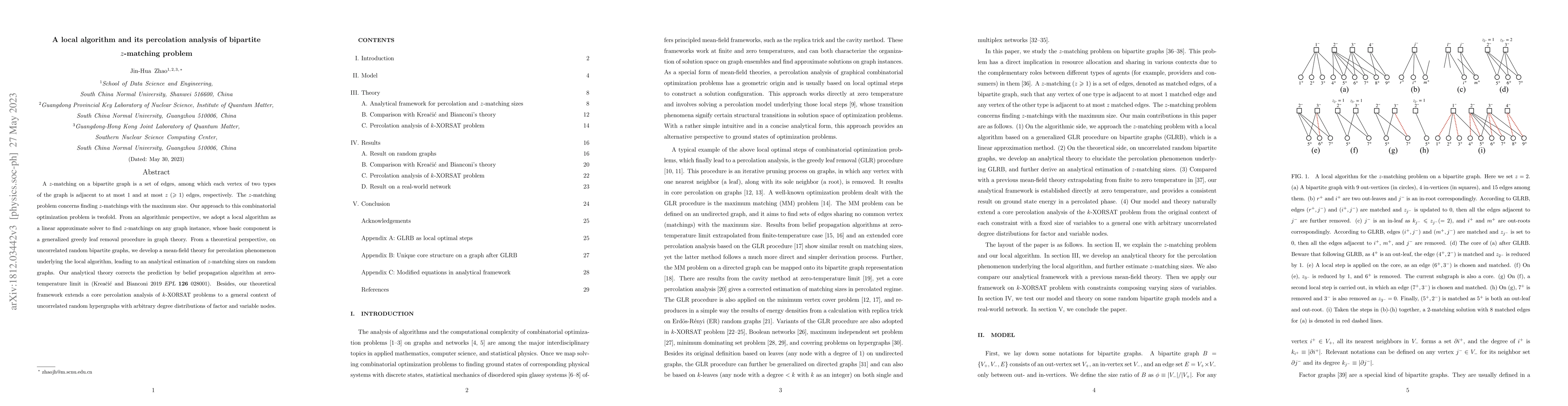 Thumbnail for A local algorithm and its percolation analysis of bipartite $z$-matching
  problem