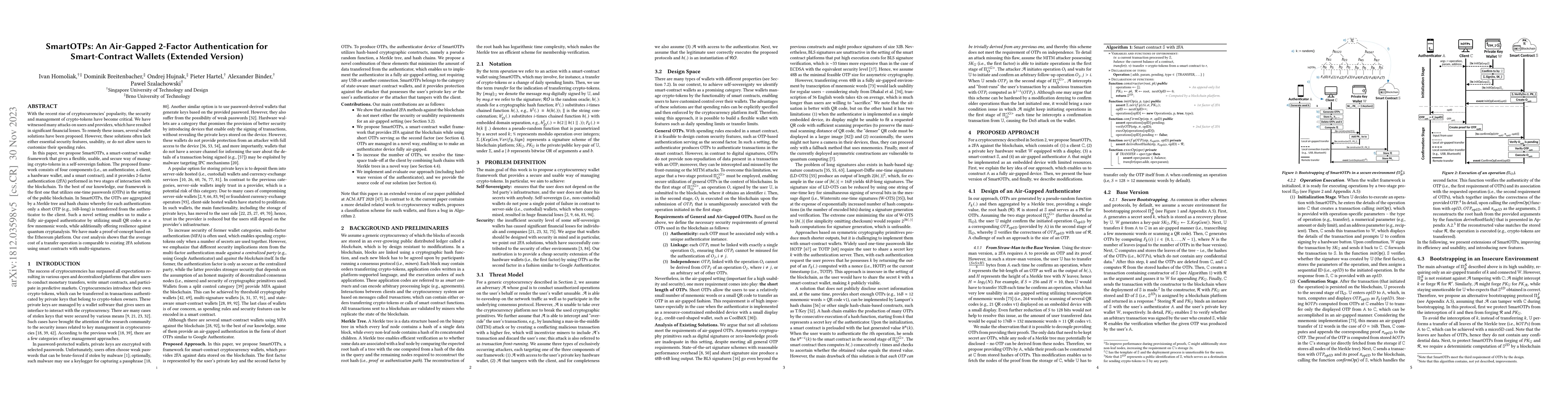 Thumbnail for SmartOTPs: An Air-Gapped 2-Factor Authentication for Smart-Contract
  Wallets (Extended Version)