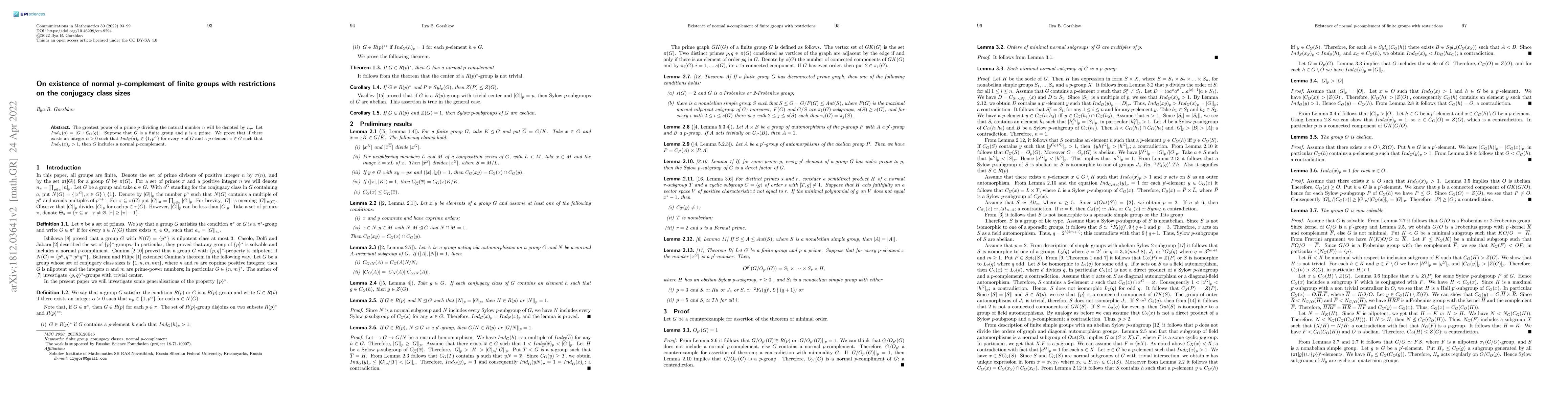 Thumbnail for On existence of normal p-complement of finite groups with restrictions
  on the conjugacy class sizes