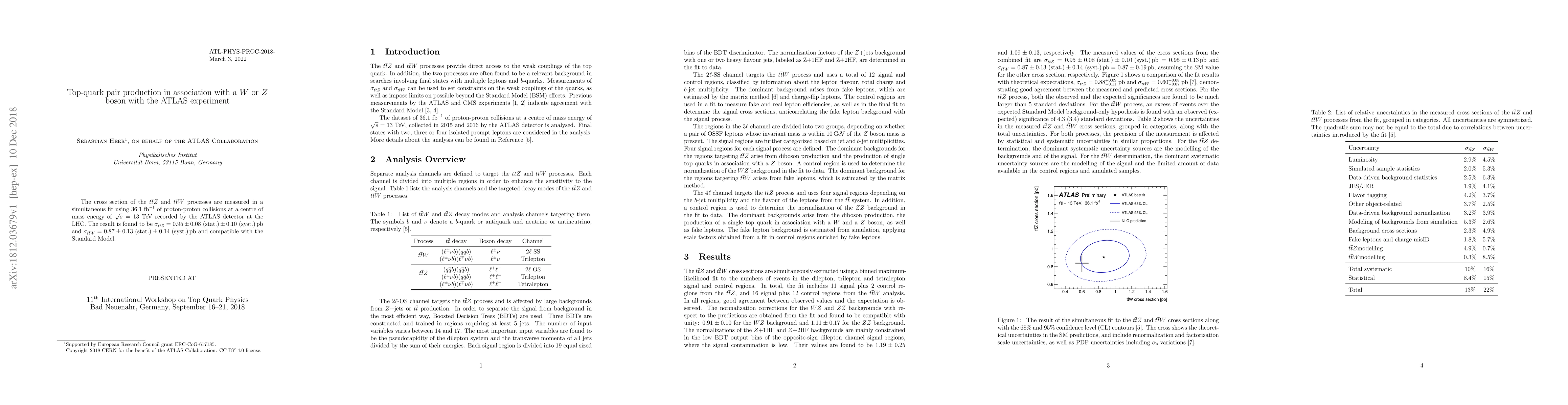 Thumbnail for Top-quark pair production in association with a W or Z boson with the
  ATLAS experiment