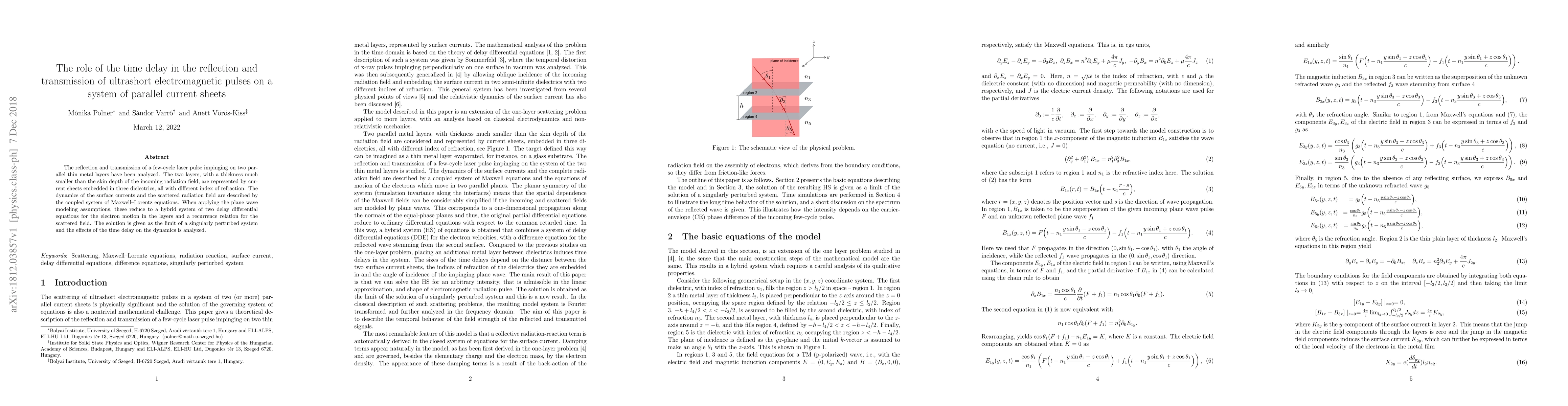 Thumbnail for The role of the time delay in the reflection and transmission of
  ultrashort electromagnetic pulses on a system of parallel current sheets