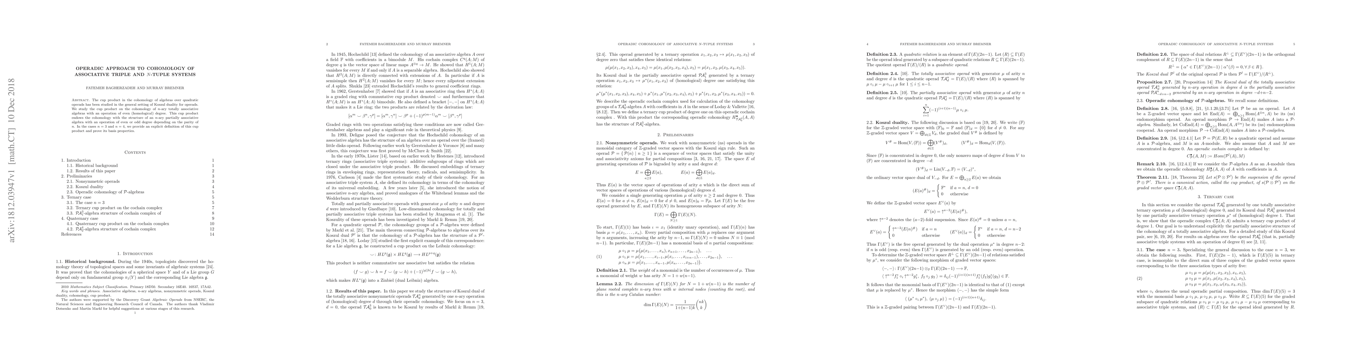 Thumbnail for Operadic approach to cohomology of associative triple and N-tuple
  systems