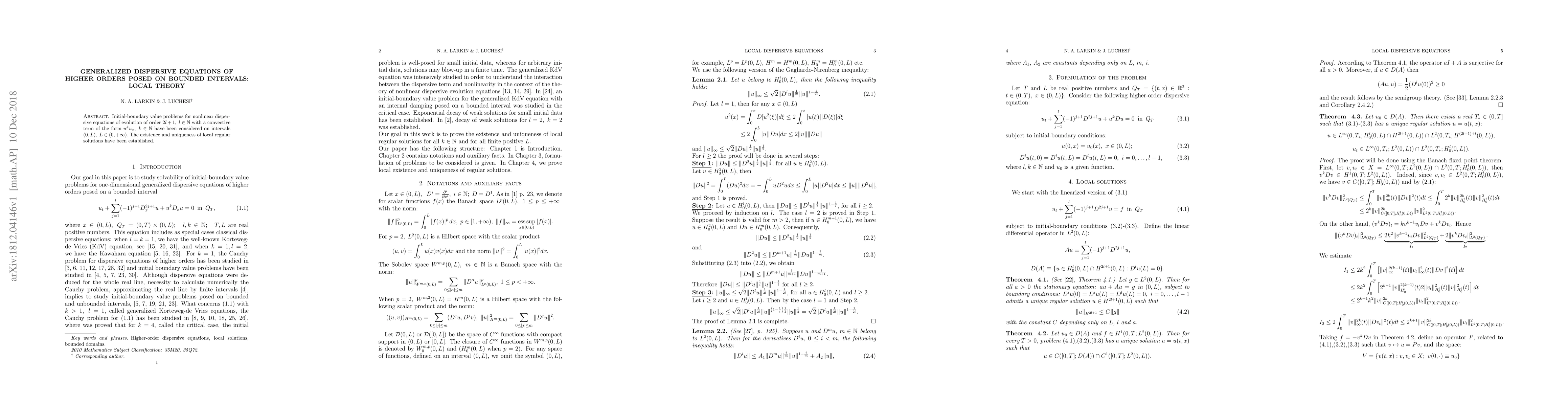 Thumbnail for Generalized dispersive equations of higher orders posed on bounded
  intervals: local theory