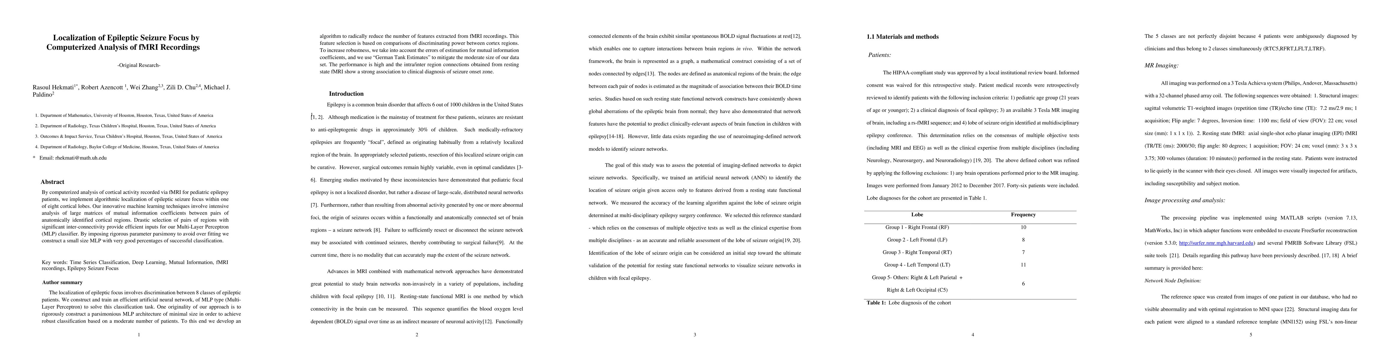Thumbnail for Localization of Epileptic Seizure Focus by Computerized Analysis of fMRI
  Recordings