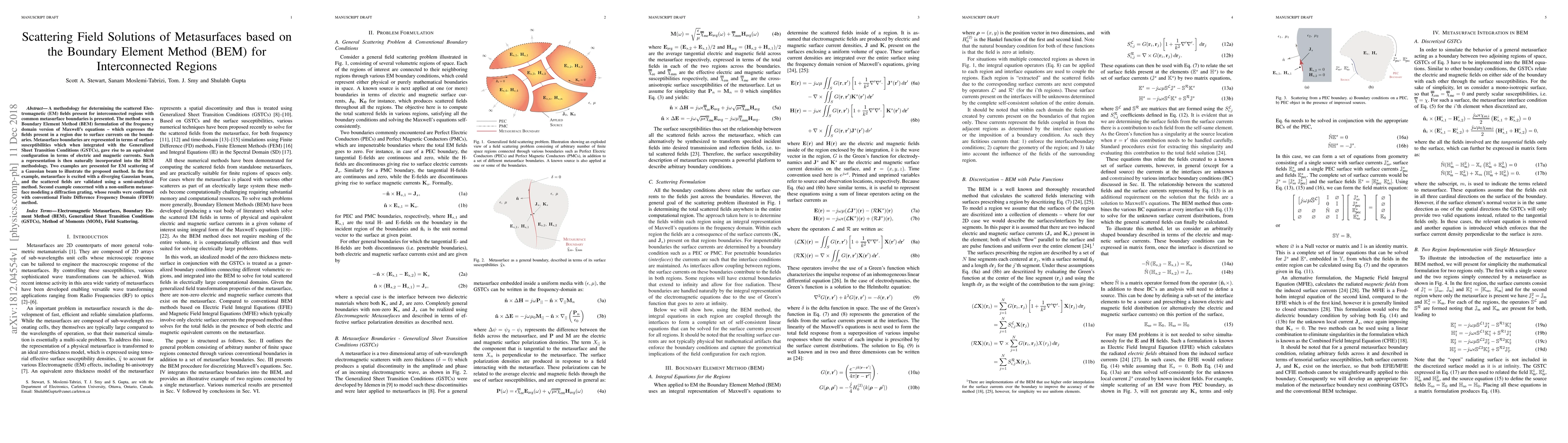 Thumbnail for Scattering Field Solutions of Metasurfaces based on the Boundary Element
  Method (BEM) for Interconnected Regions