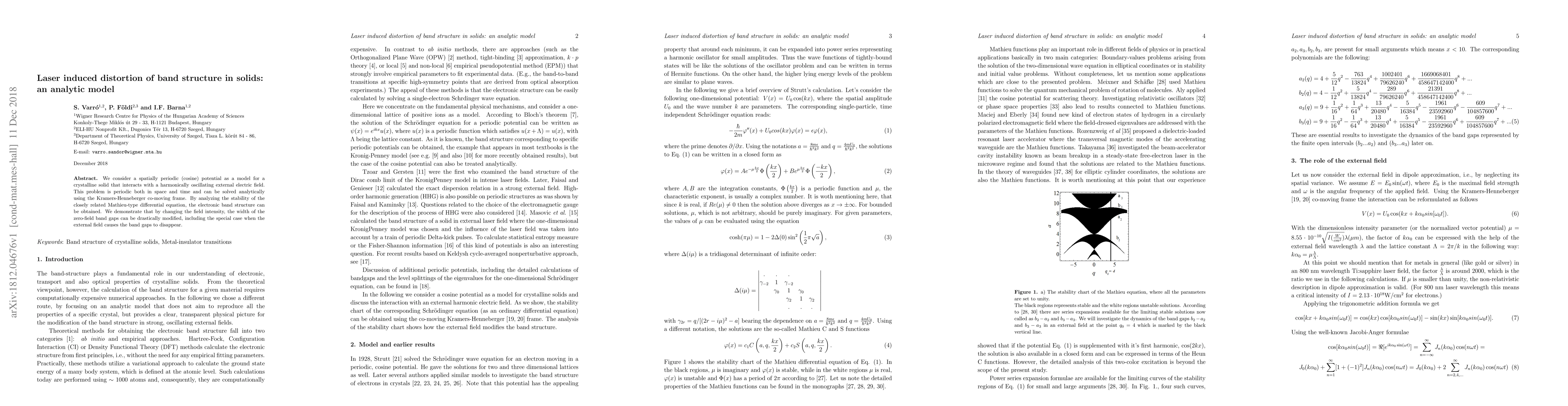 Thumbnail for Laser induced distortion of band structure in solids: an analytic model
