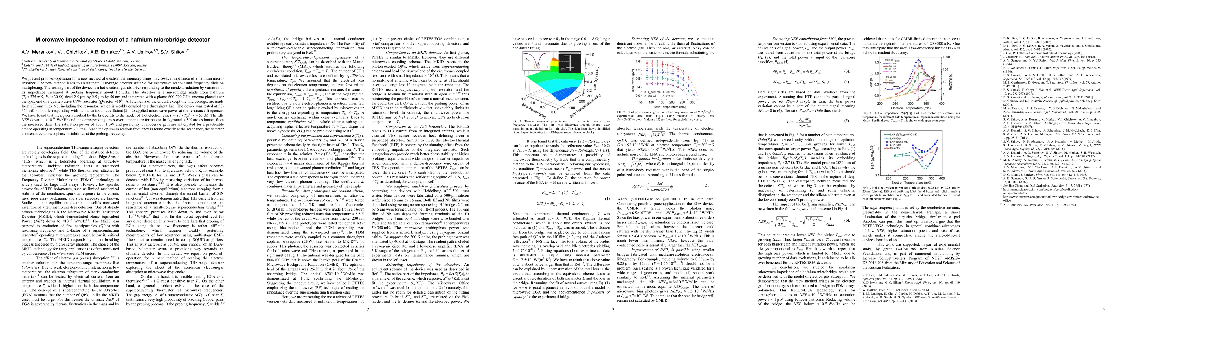 Thumbnail for Microwave impedance readout of a hafnium microbridge detector
