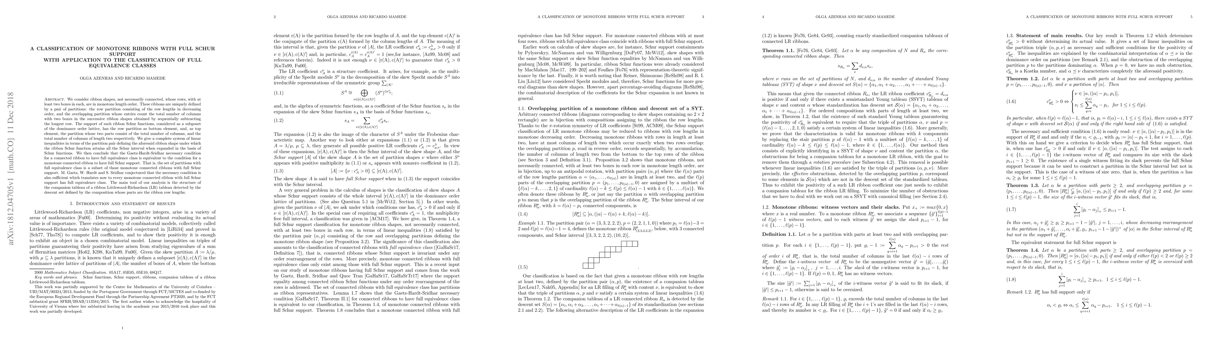 Thumbnail for A classification of monotone ribbons with full Schur support with
  application to the classification of full equivalence classes