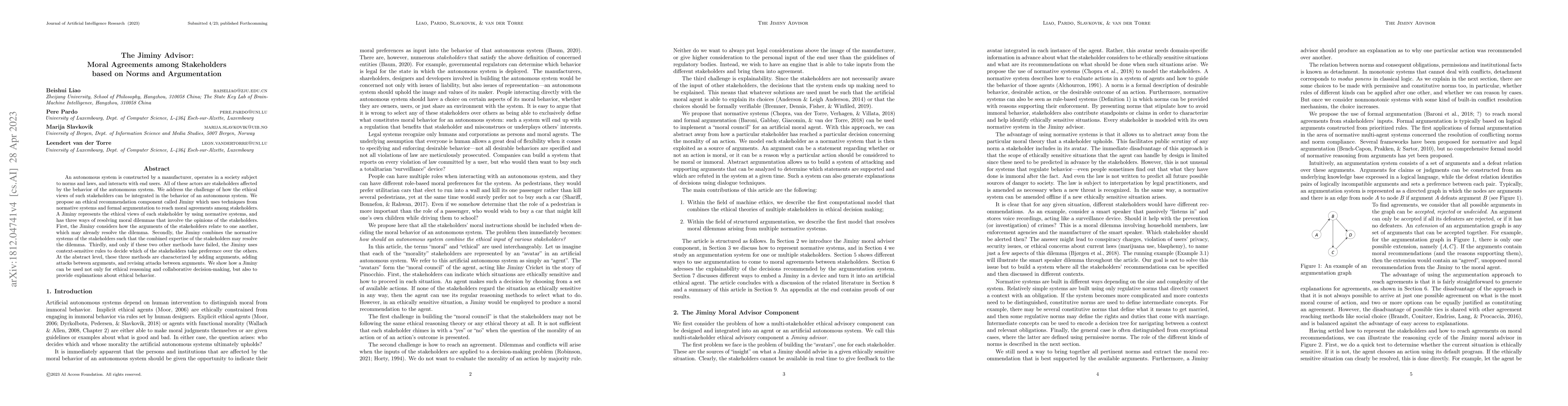 Thumbnail for The Jiminy Advisor: Moral Agreements Among Stakeholders Based on Norms
  and Argumentation