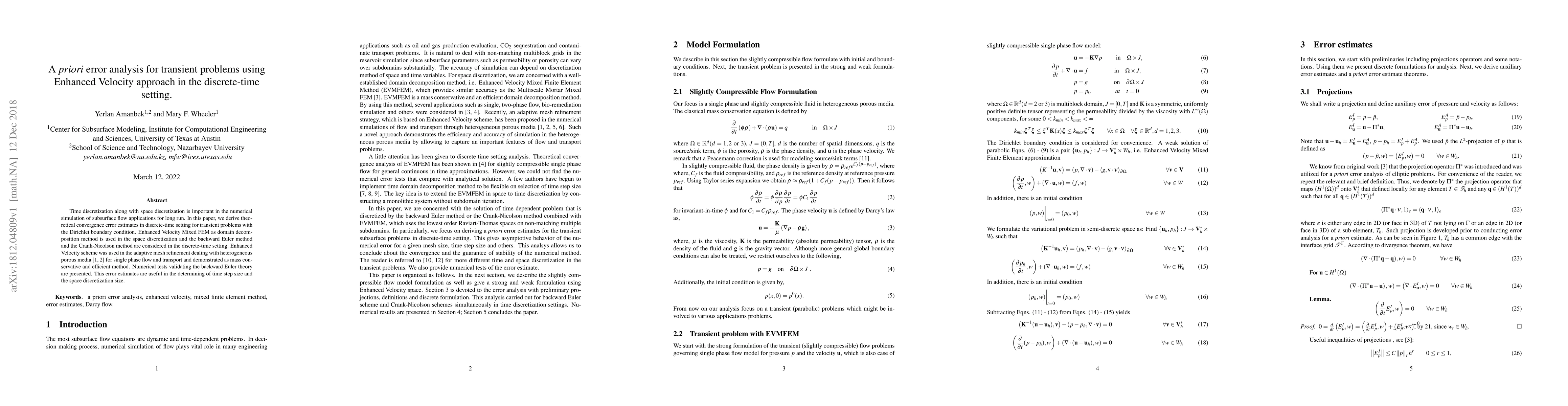 Thumbnail for A priori error analysis for transient problems using Enhanced Velocity
  approach in the discrete-time setting