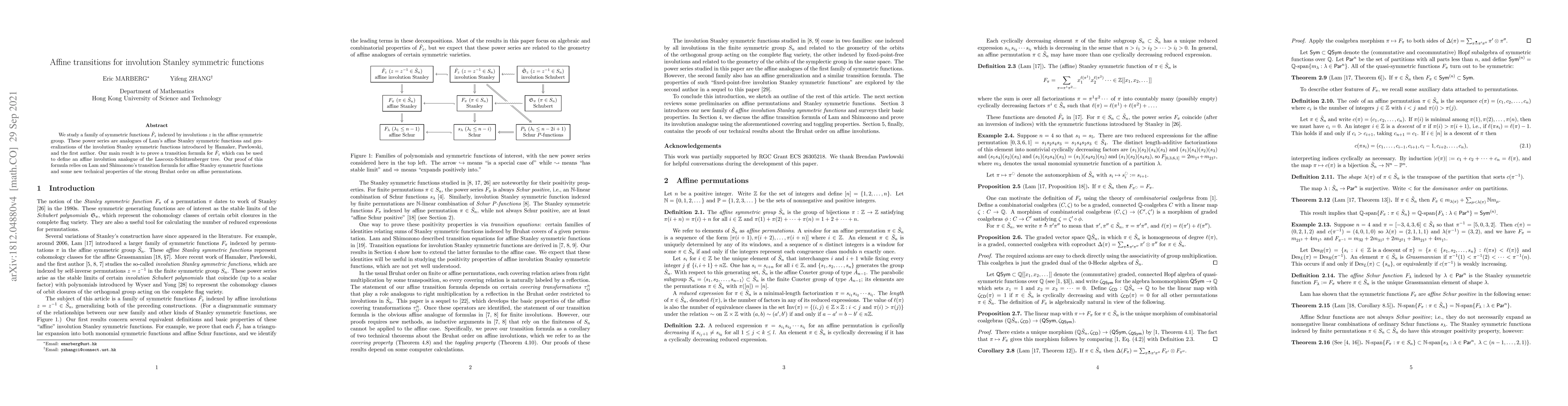 Thumbnail for Affine transitions for involution Stanley symmetric functions