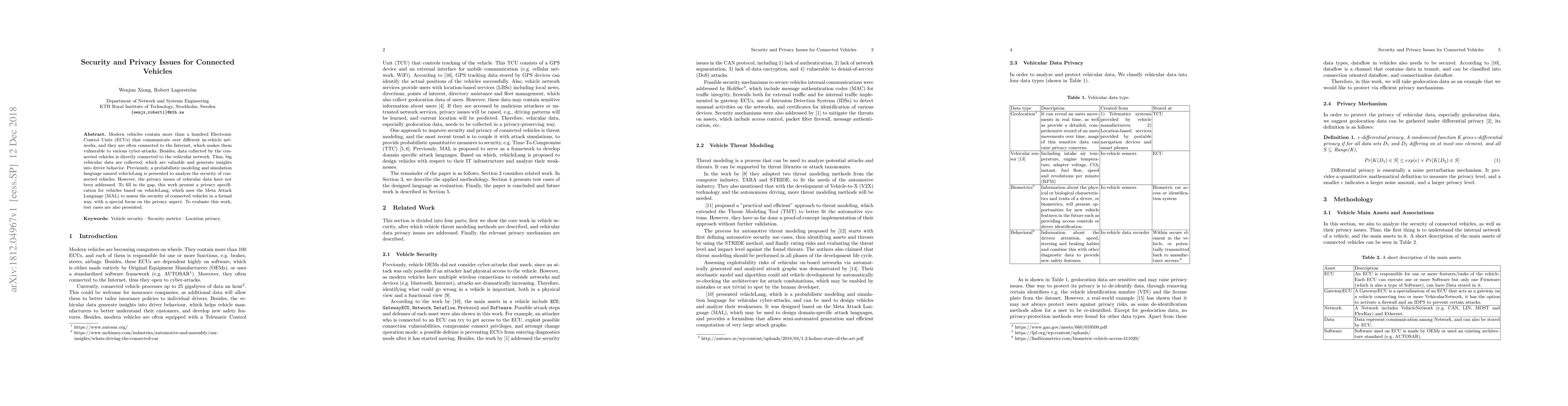 Thumbnail for Security and Privacy Issues for Connected Vehicles