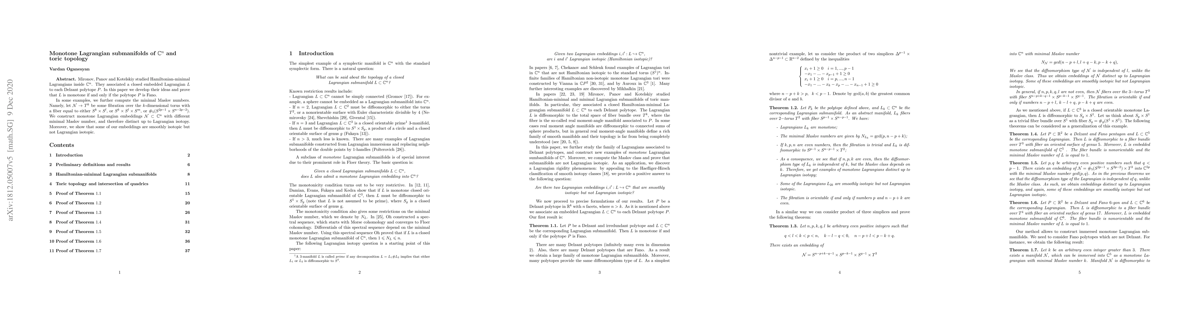 Thumbnail for Monotone Lagrangian submanifolds of $\mathbb{C}^n$ and toric topology