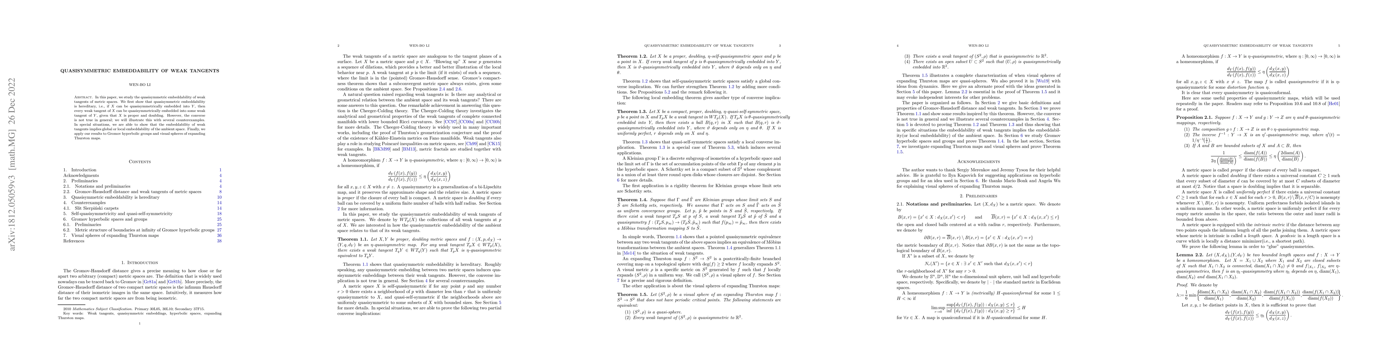 Thumbnail for Quasisymmetric Embeddability of Weak Tangents