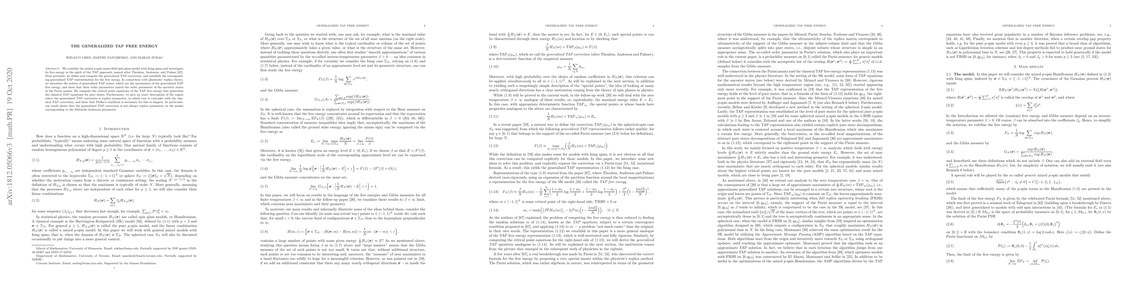 Thumbnail for The generalized TAP free energy
