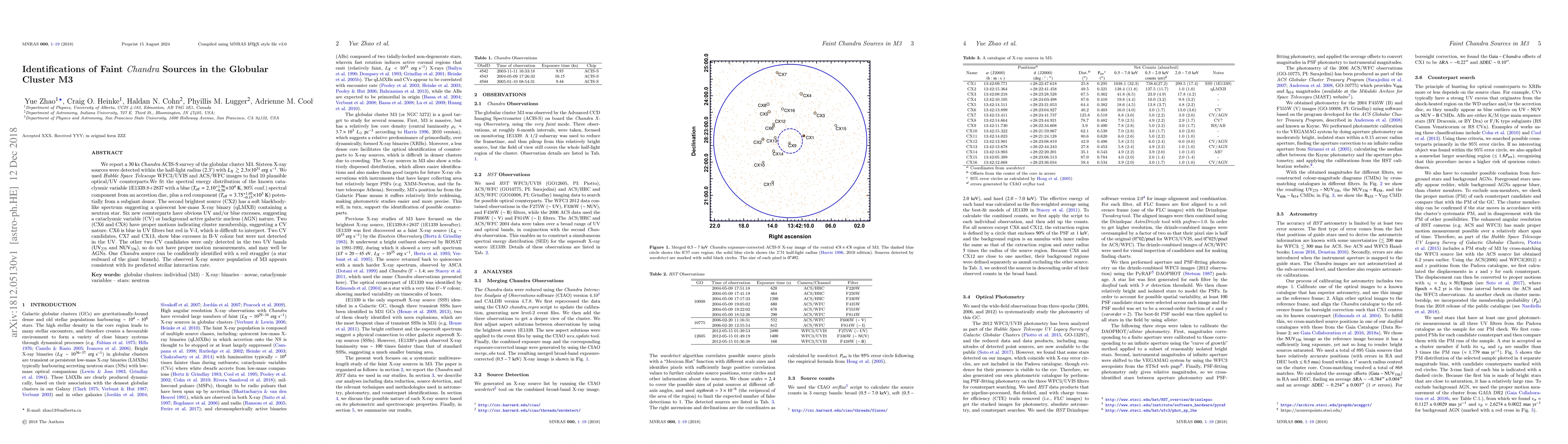 Thumbnail for Identifications of Faint Chandra Sources in the Globular Cluster M3