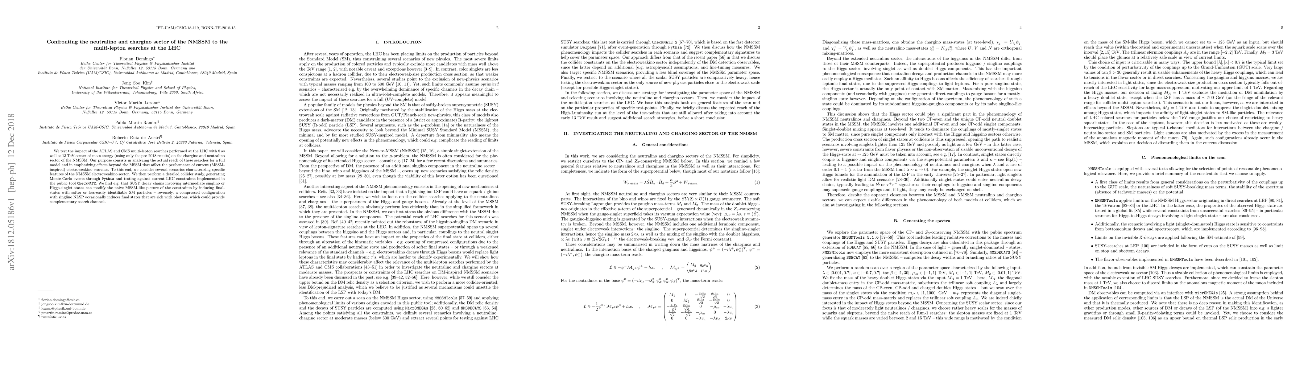 Thumbnail for Confronting the neutralino and chargino sector of the NMSSM to the
  multi-lepton searches at the LHC