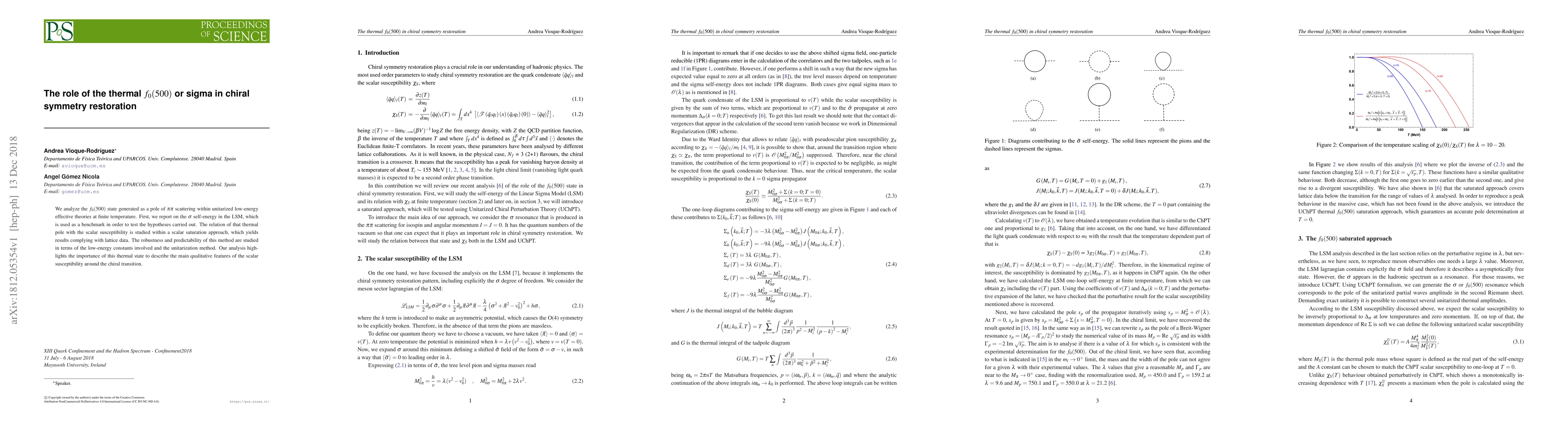 Thumbnail for The role of the thermal $f_0(500)$ or sigma in chiral symmetry
  restoration