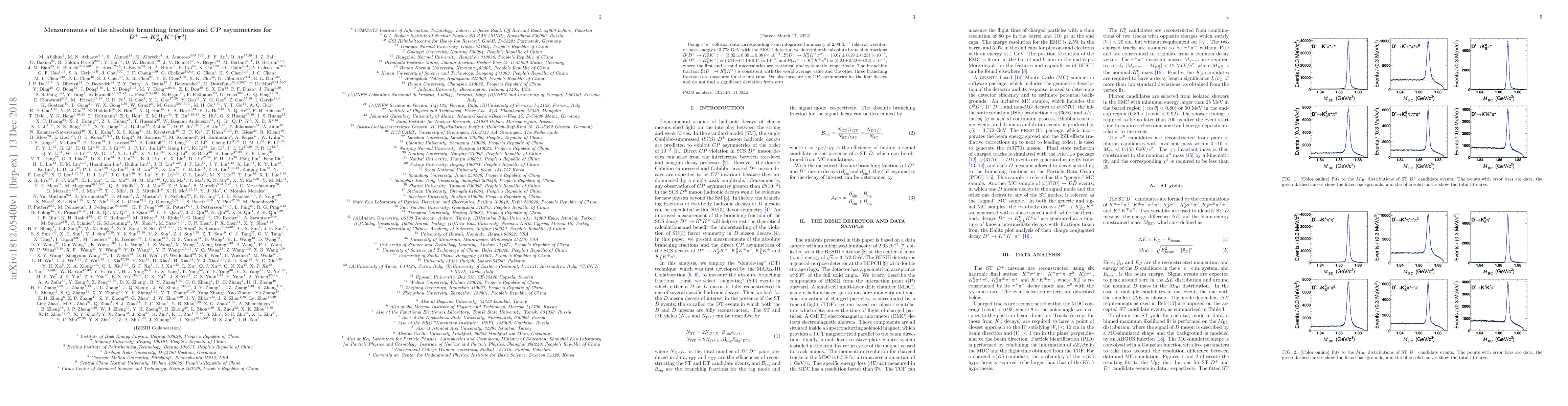 Thumbnail for Measurements of the absolute branching fractions and $CP$ asymmetries
  for $D^+\rightarrow K_{S,L}^0 K^+(\pi^0)$