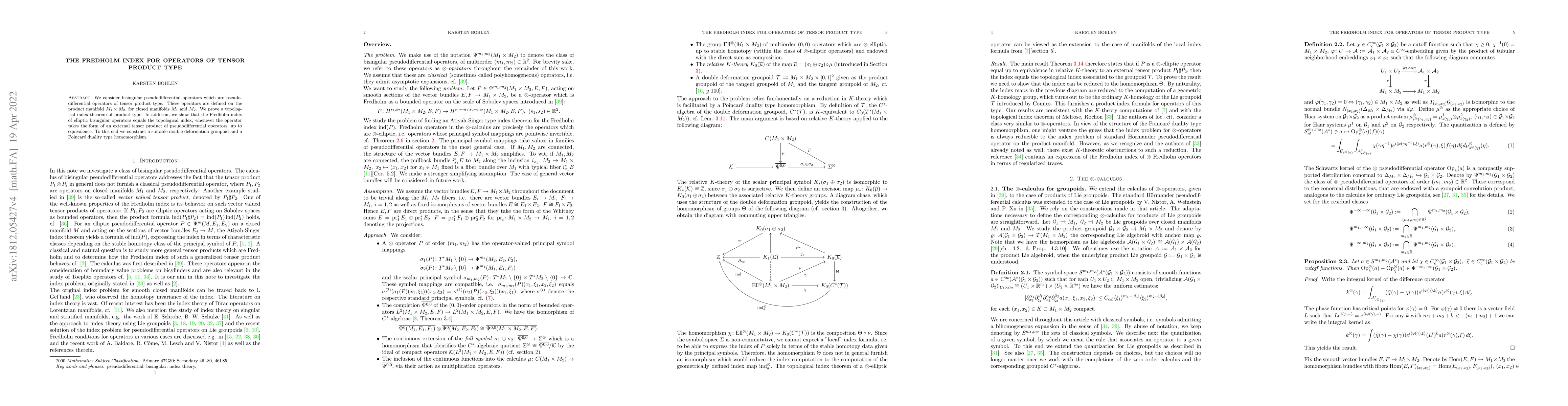 Thumbnail for The Fredholm index for operators of tensor product type