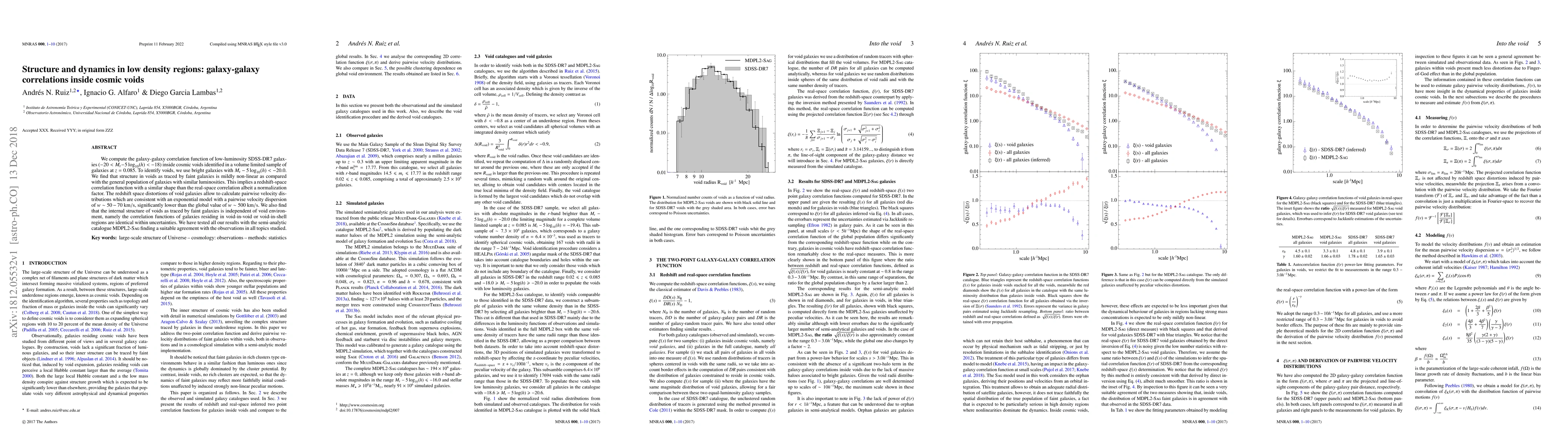 Thumbnail for Structure and dynamics in low density regions: galaxy-galaxy
  correlations inside cosmic voids