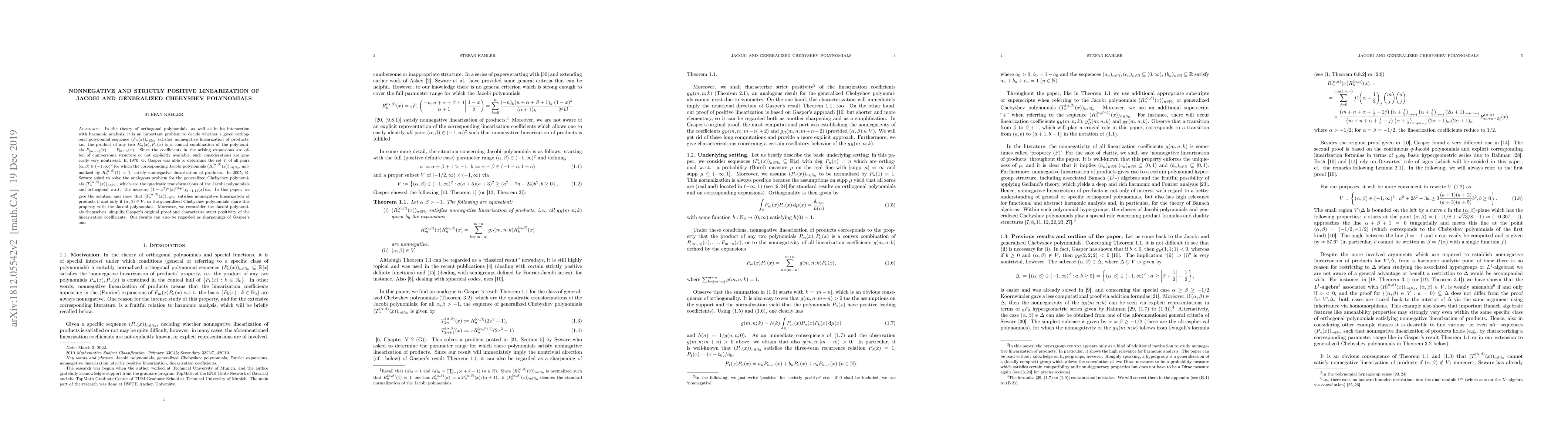 Thumbnail for Nonnegative and strictly positive linearization of Jacobi and
  generalized Chebyshev polynomials