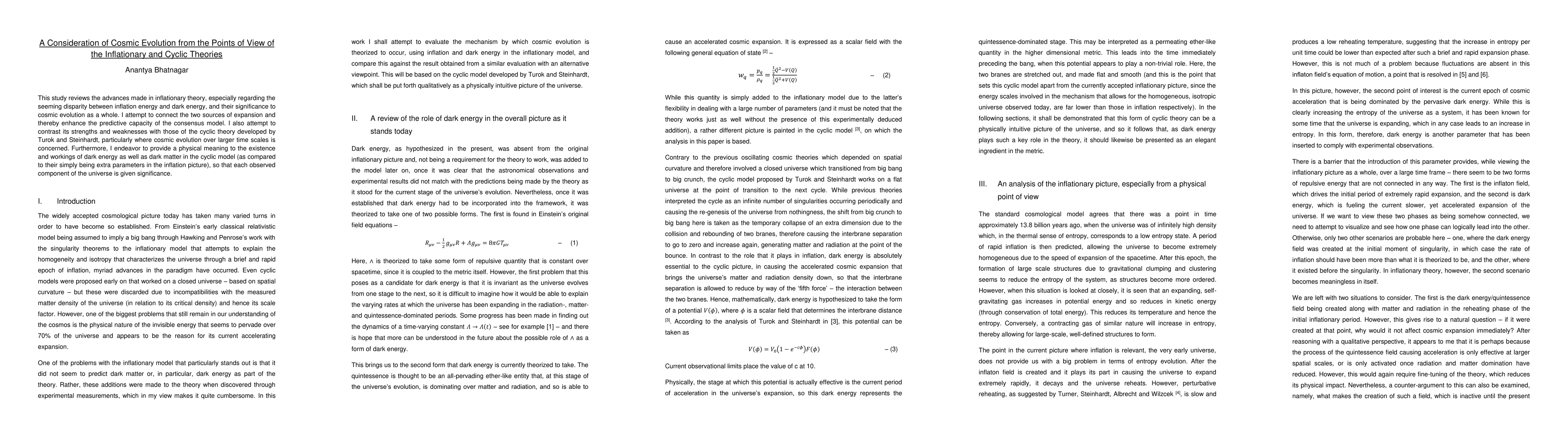 Thumbnail for A Consideration of Cosmic Evolution from the Points of View of the
  Inflationary and Cyclic Theories