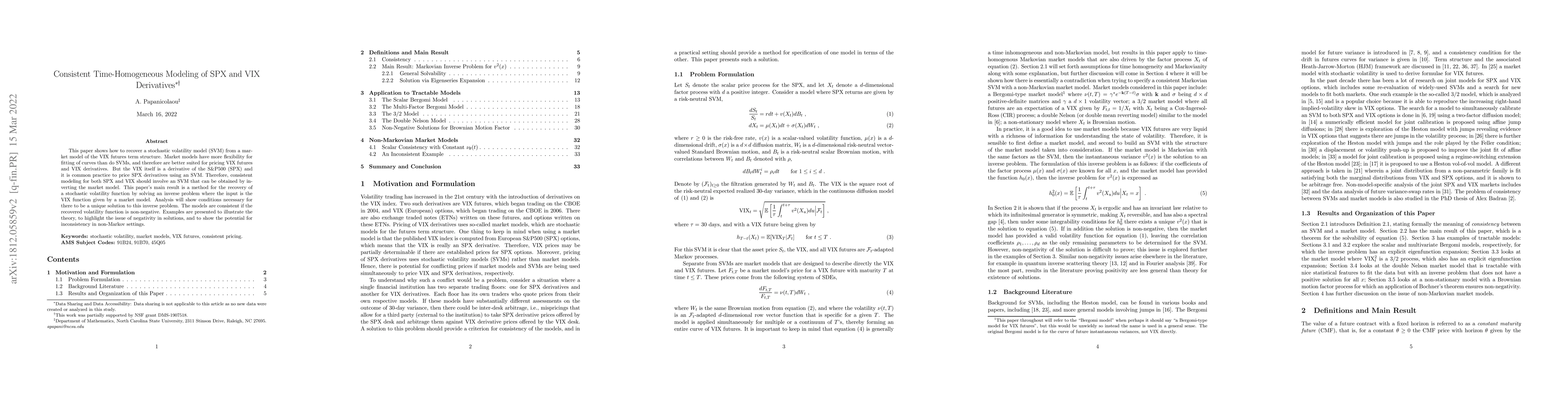 Thumbnail for Consistent Time-Homogeneous Modeling of SPX and VIX Derivatives